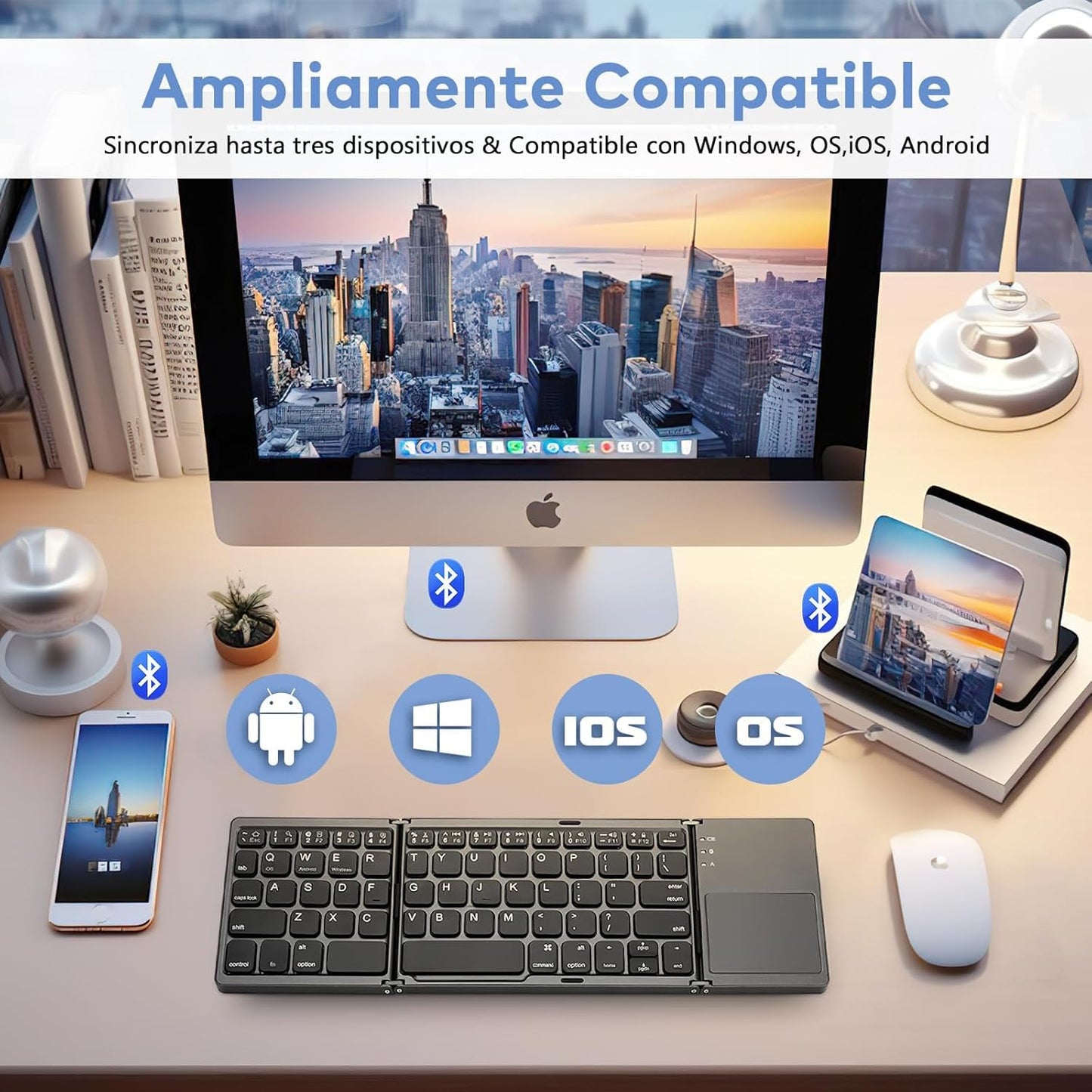 Foldable Bluetooth Keyboard, Folding Portable Wireless Keyboard with Touchpad,