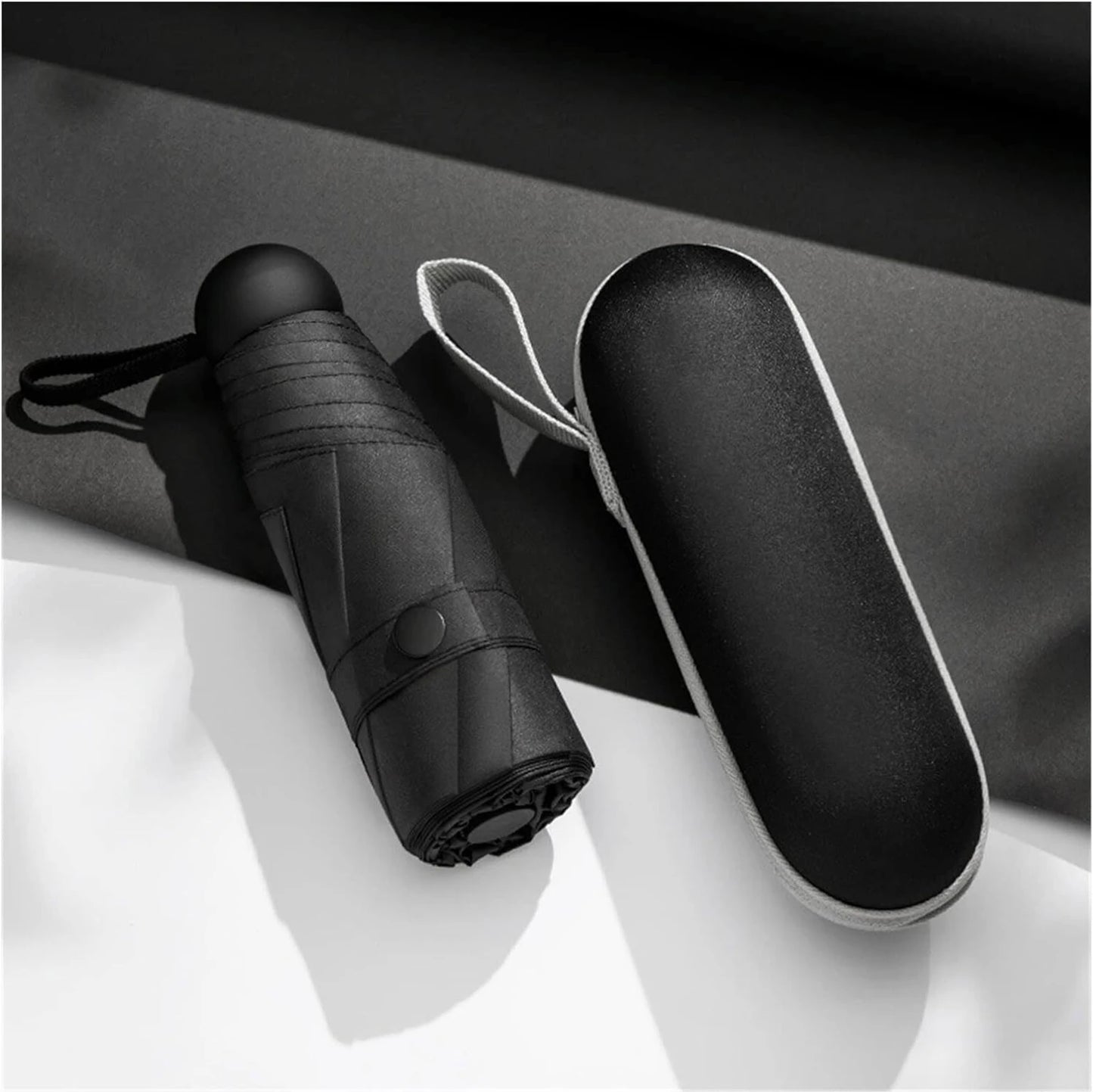 Mini Travel Umbrella with Case | UV Protection Compact Rain & Sun Umbrella (Black)