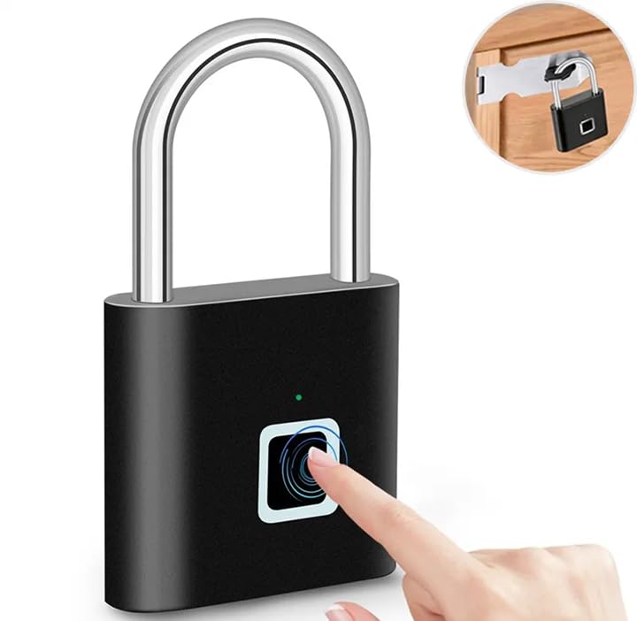 Smart Fingerprint Padlock | Rechargeable Biometric Keyless Security Lock (Black)