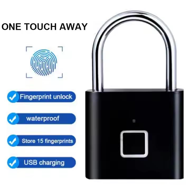 Smart Fingerprint Padlock | Rechargeable Biometric Keyless Security Lock (Black)