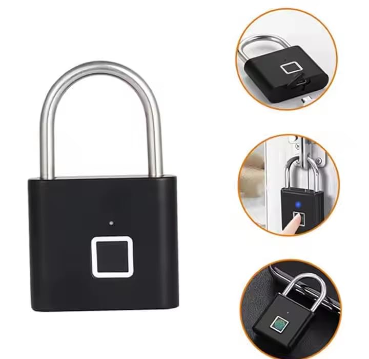Smart Fingerprint Padlock | Rechargeable Biometric Keyless Security Lock (Black)