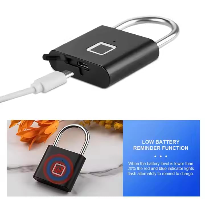 Smart Fingerprint Padlock | Rechargeable Biometric Keyless Security Lock (Black)