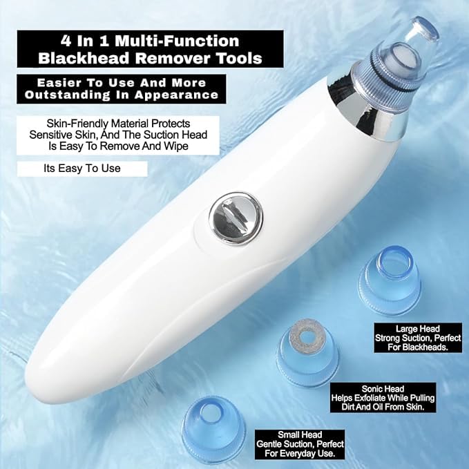 4-in-1 Electric Blackhead & Whitehead Remover Vacuum | Pore Cleaner Acne & Pimple Extraction Skin Care Device for Men & Women (White)