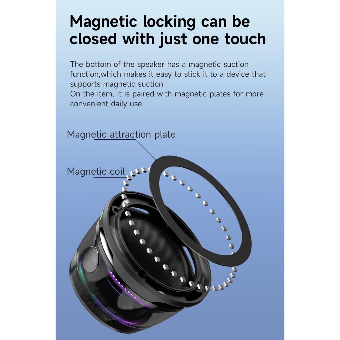 Magnetic Bluetooth Speaker | RGB Light, Phone Stand & 3D Surround Sound