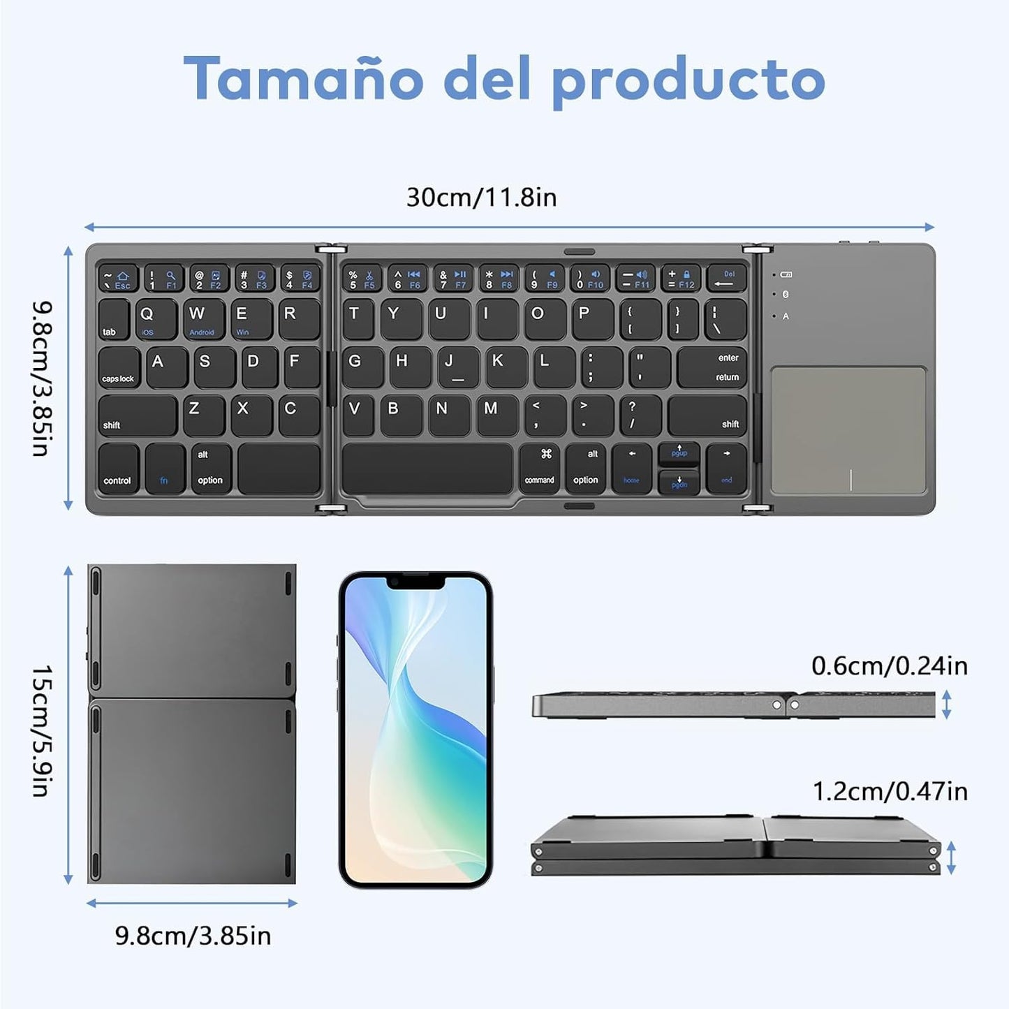 Foldable Bluetooth Keyboard, Folding Portable Wireless Keyboard with Touchpad,