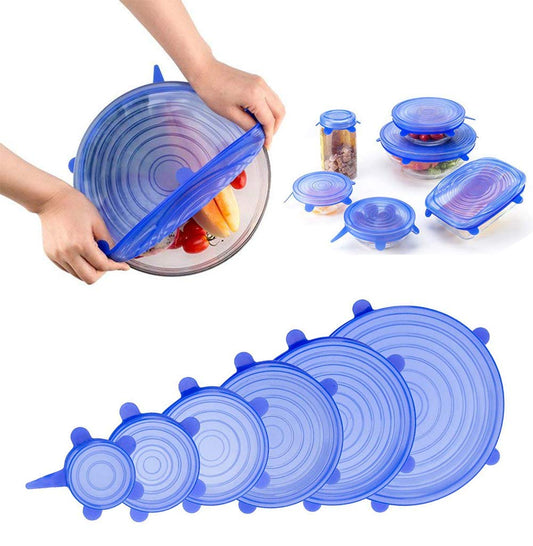6-Piece Silicone Stretch Lids | Reusable Food Saver Covers for Bowls & Containers (Blue)