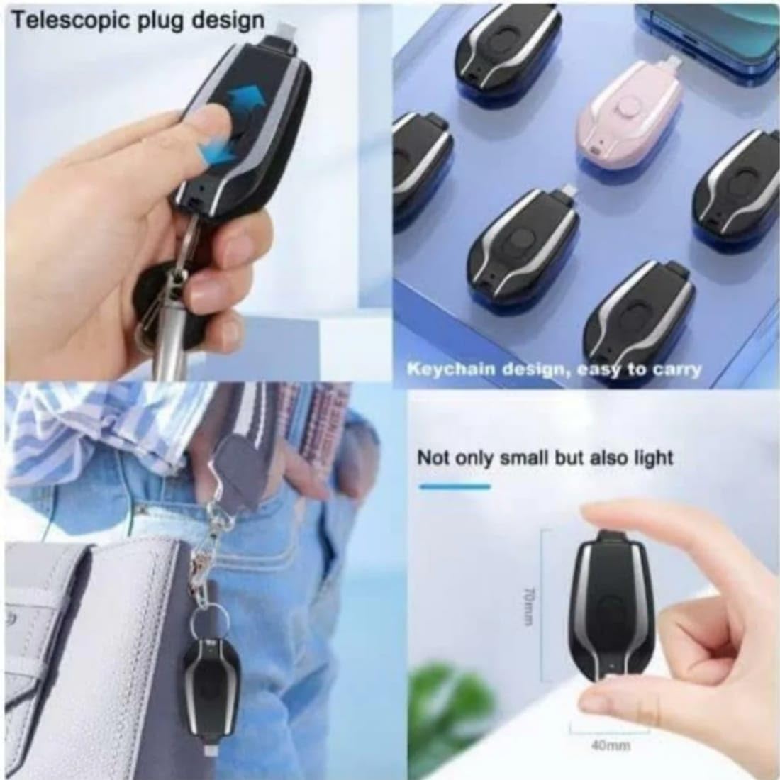 iPhone Keychain Portable Charger | 1600mAh Mini Emergency Power Bank