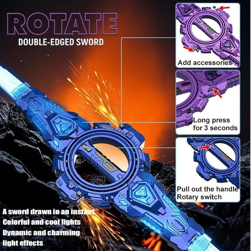 LED Light Saber Toy for Kids – Double-Edged Spin Sword with Sound