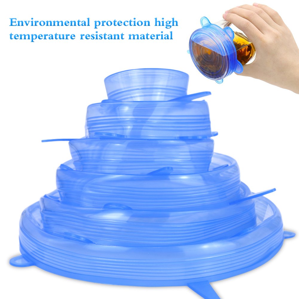 6-Piece Silicone Stretch Lids | Reusable Food Saver Covers for Bowls & Containers (Blue)