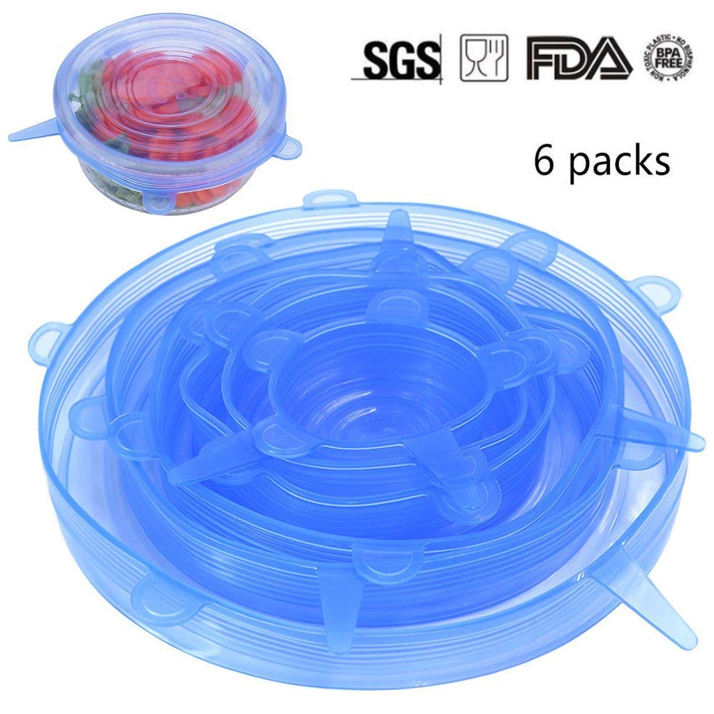 6-Piece Silicone Stretch Lids | Reusable Food Saver Covers for Bowls & Containers (Blue)