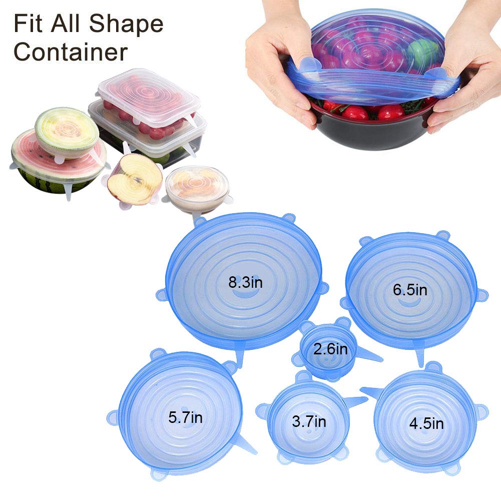 6-Piece Silicone Stretch Lids | Reusable Food Saver Covers for Bowls & Containers (Blue)