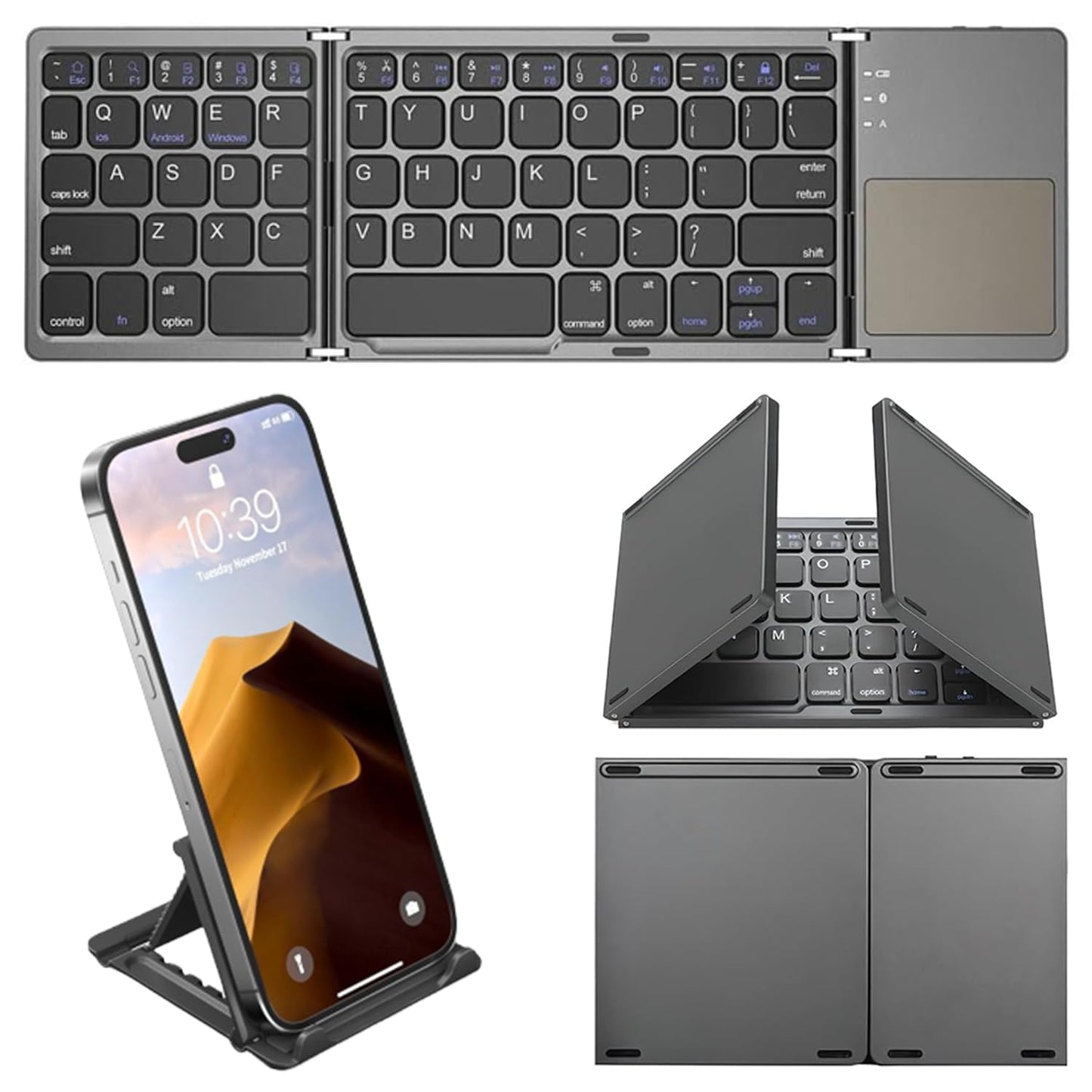 Foldable Bluetooth Keyboard, Folding Portable Wireless Keyboard with Touchpad,