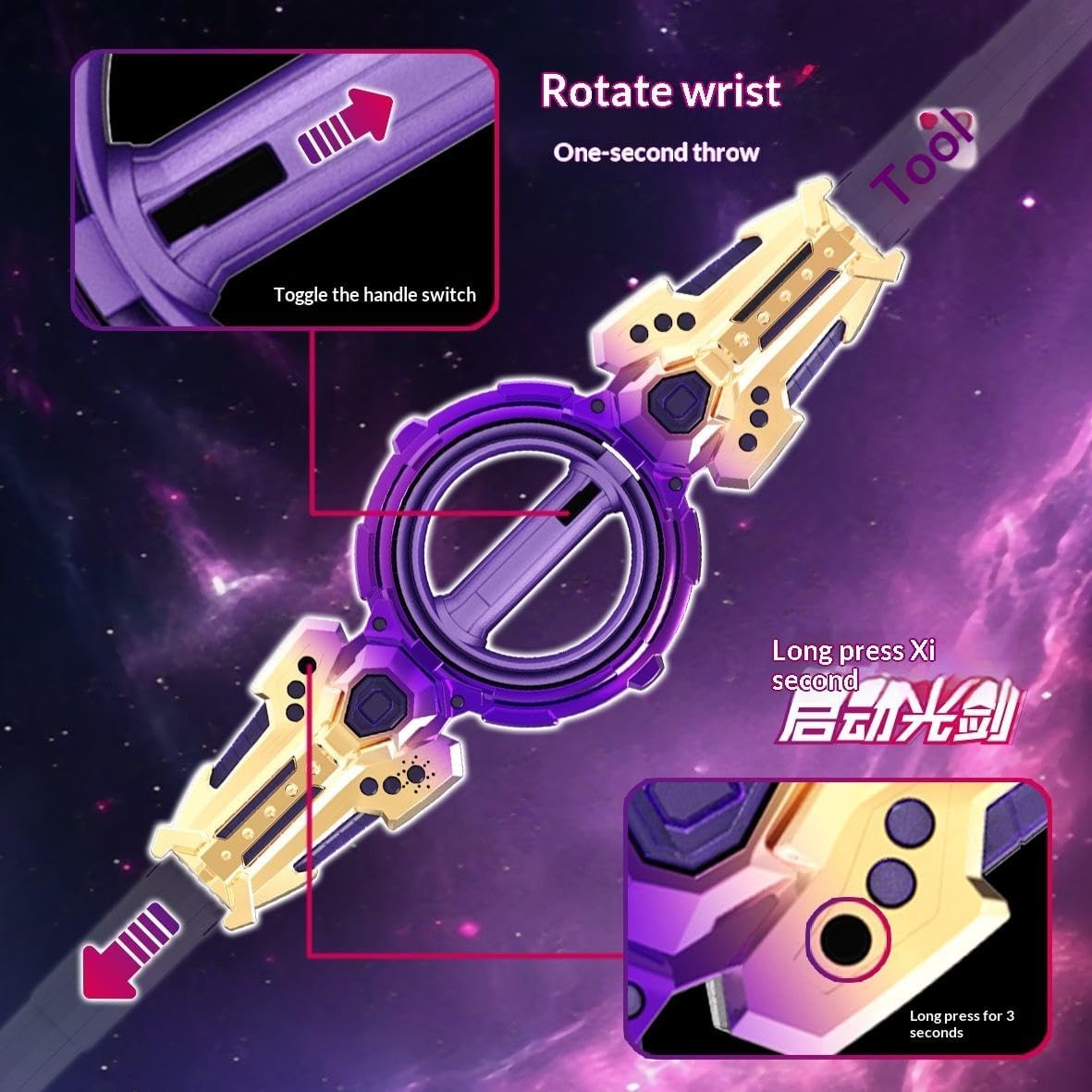 LED Light Saber Toy for Kids – Double-Edged Spin Sword with Sound