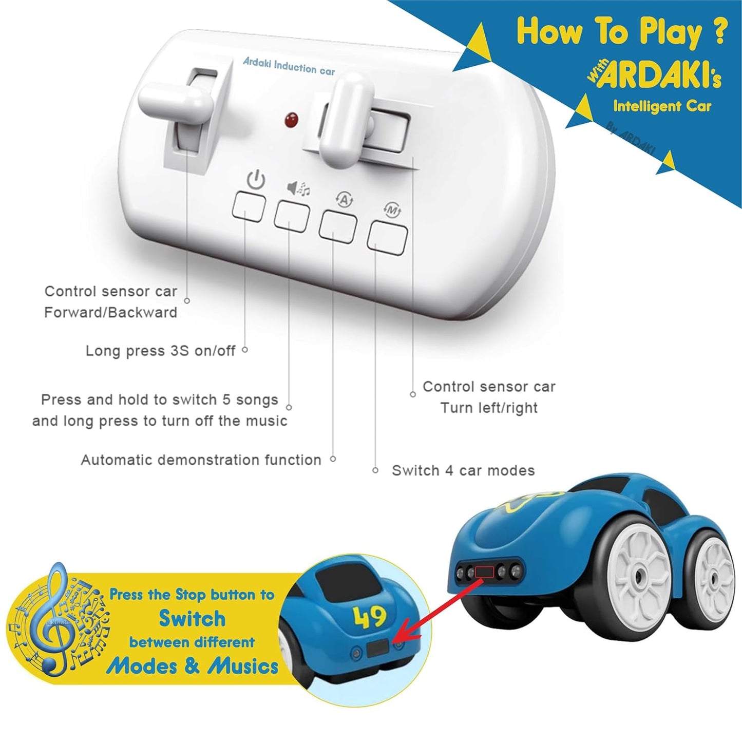 Magic Induction RC Car | Smart Sensor Toy Car with Line Tracking & Follow Me Mode