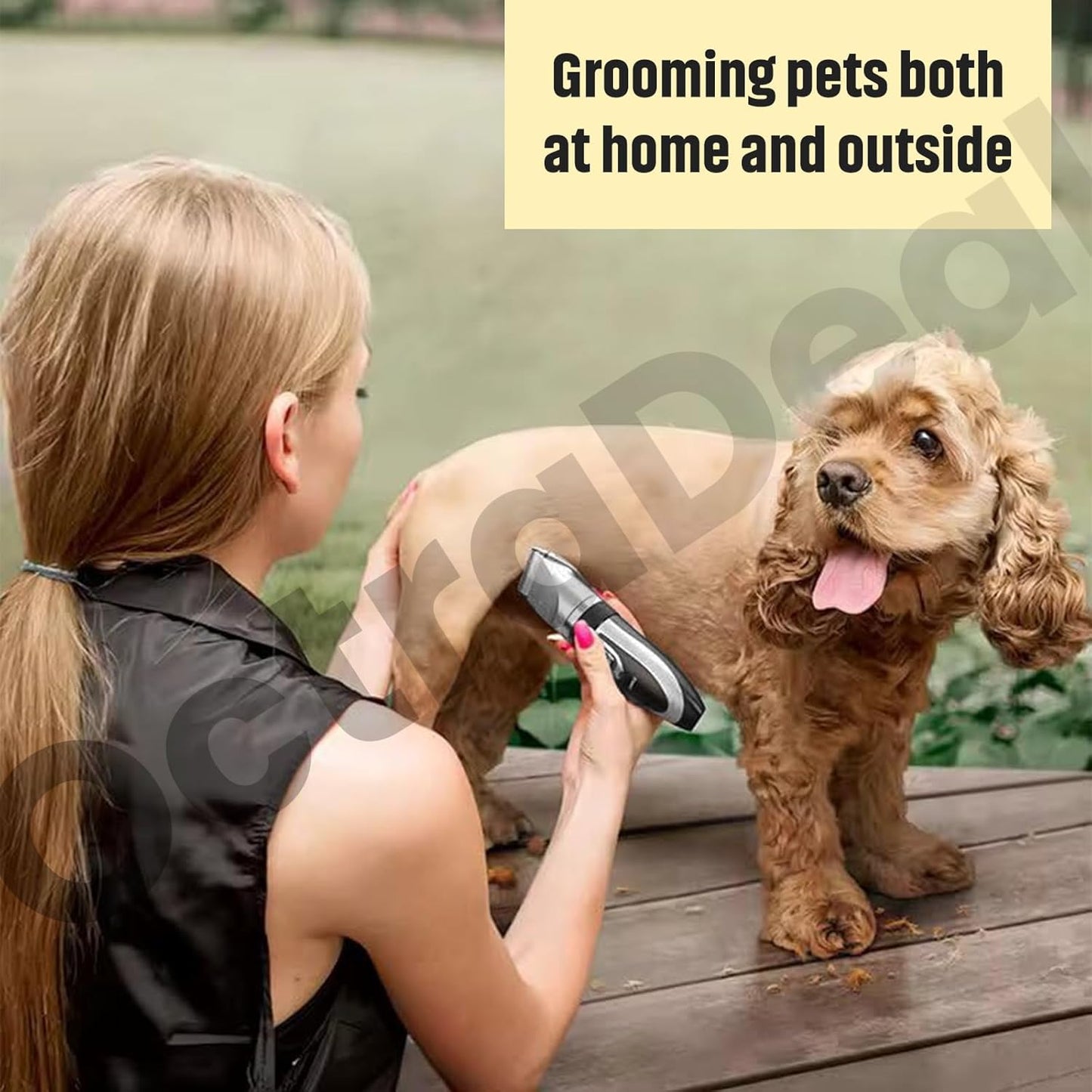 Cordless Pet Grooming Kit – Low Noise Rechargeable Dog & Cat Hair Trimmer with Titanium Blade