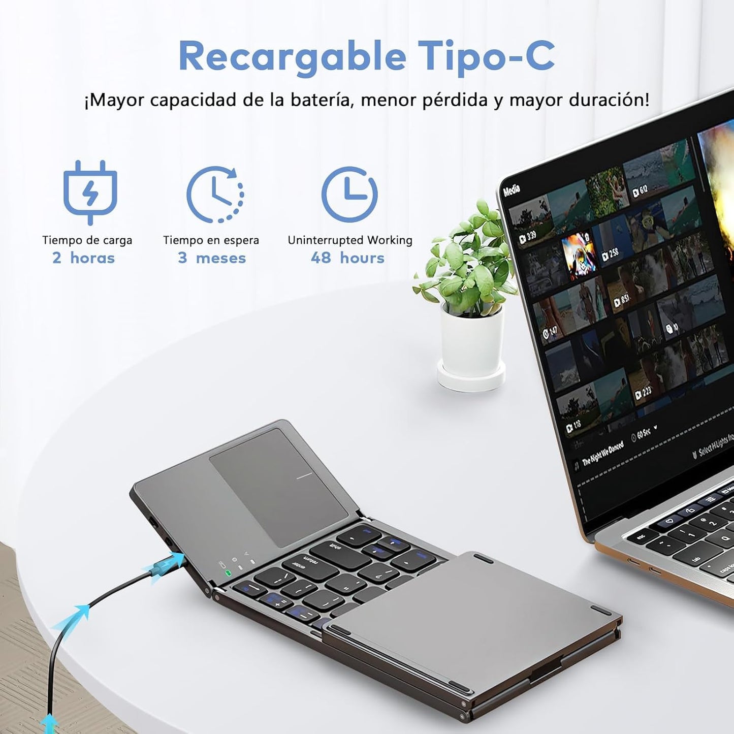 Foldable Bluetooth Keyboard, Folding Portable Wireless Keyboard with Touchpad,