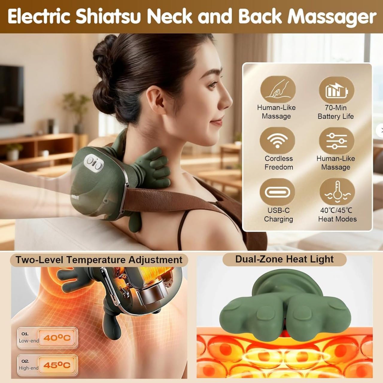 Electric Neck & Back Massager | Portable Cordless Body Massager for Pain Relief & Muscle Relaxation