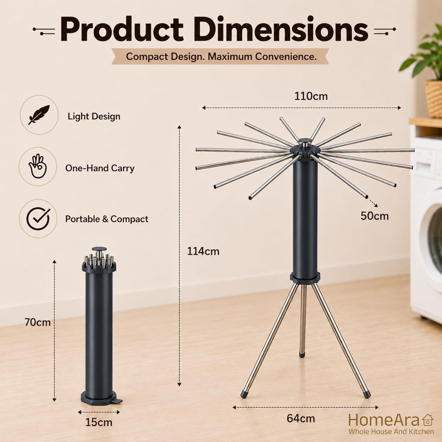 Foldable Tripod Clothes Drying Rack | 16-Rod Laundry Stand for Indoor & Outdoor Use
