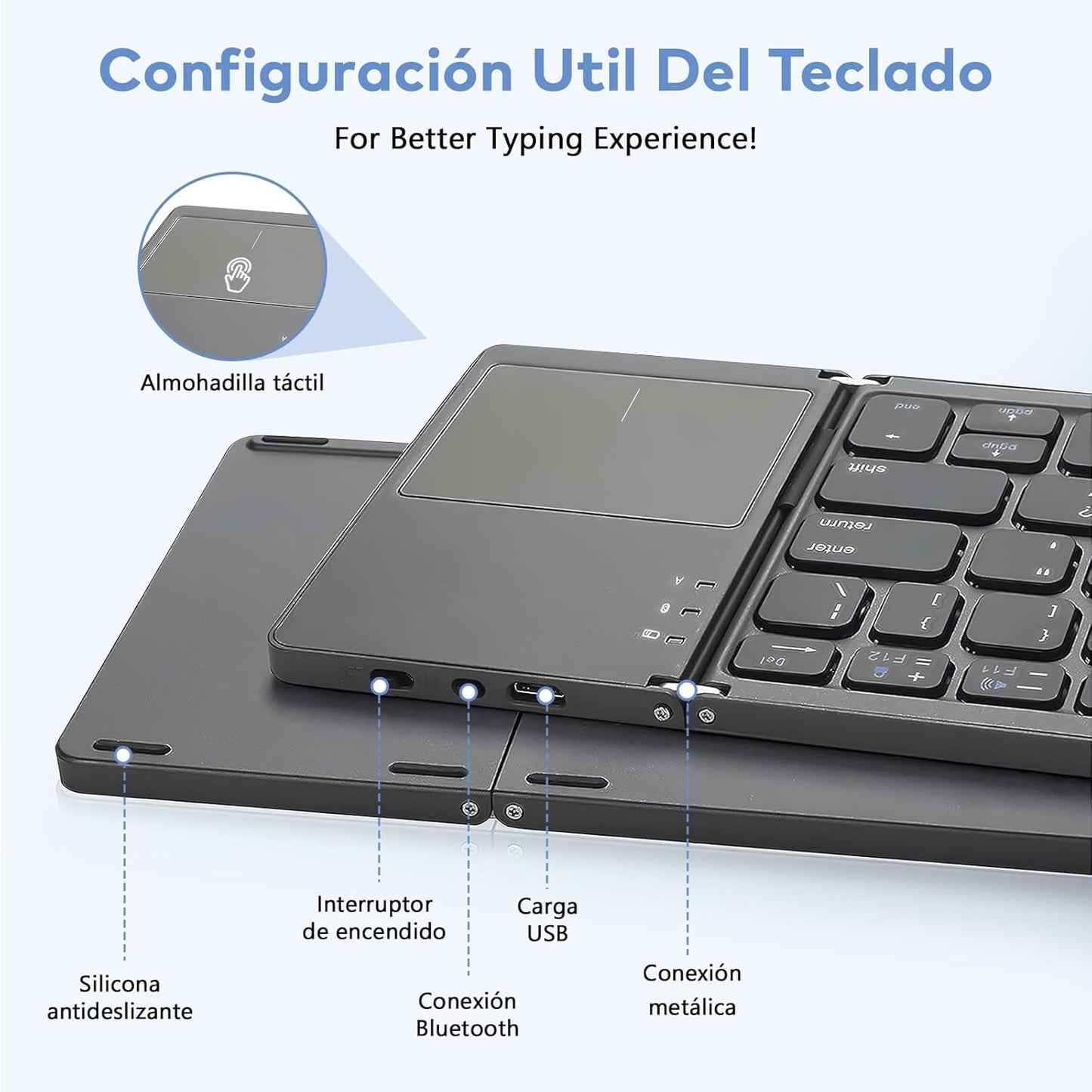 Foldable Bluetooth Keyboard, Folding Portable Wireless Keyboard with Touchpad,