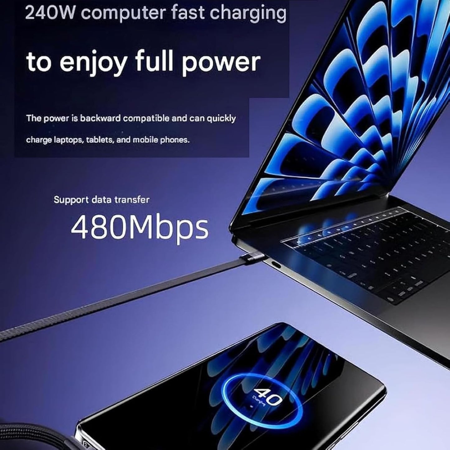2-in-1 Fast Charging Cable with Built-in Phone Stand – 240W High-Speed Charger Cord