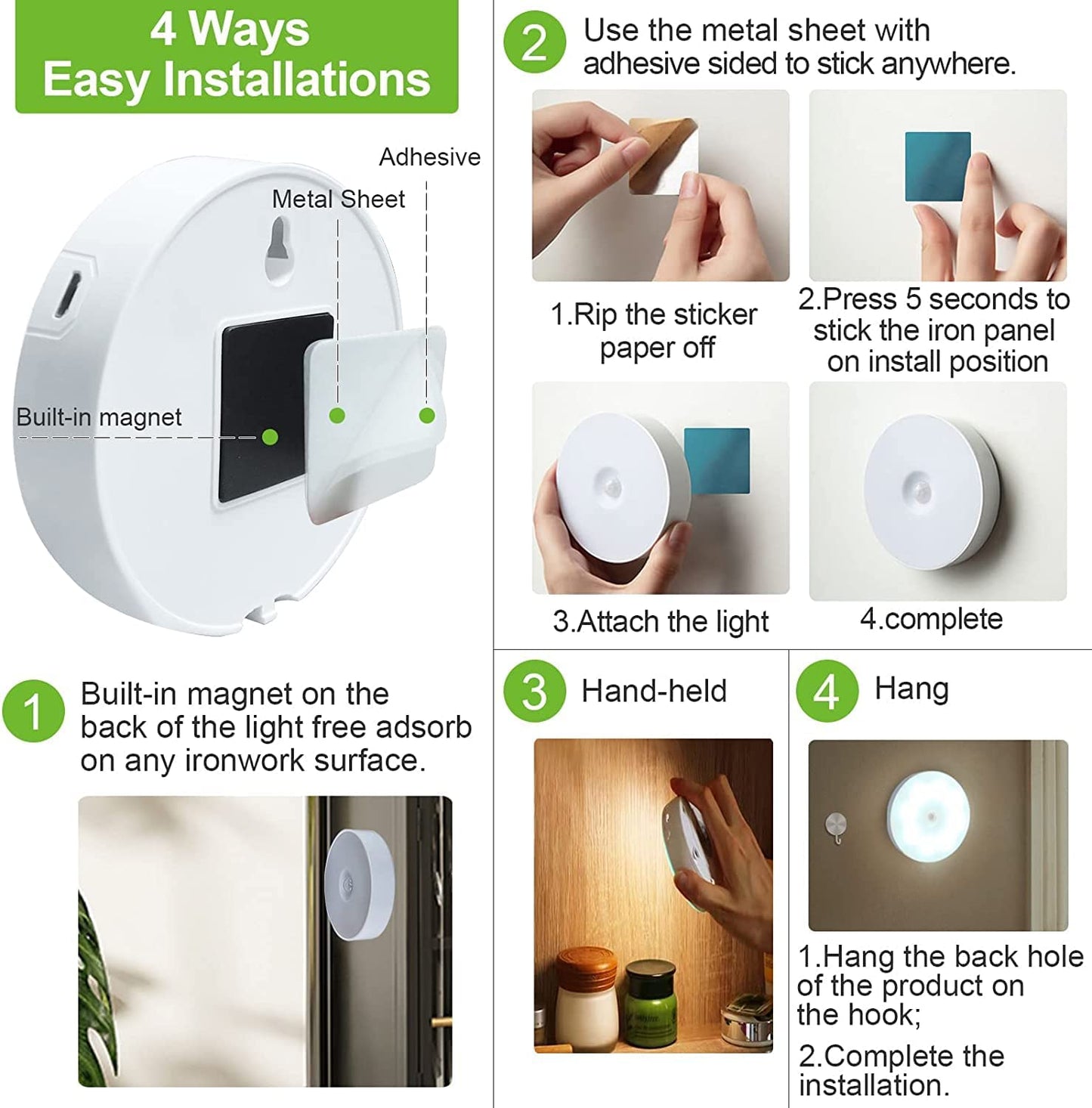 Wireless Motion Sensor Night Light | USB Rechargeable LED Wall Lamp for Home