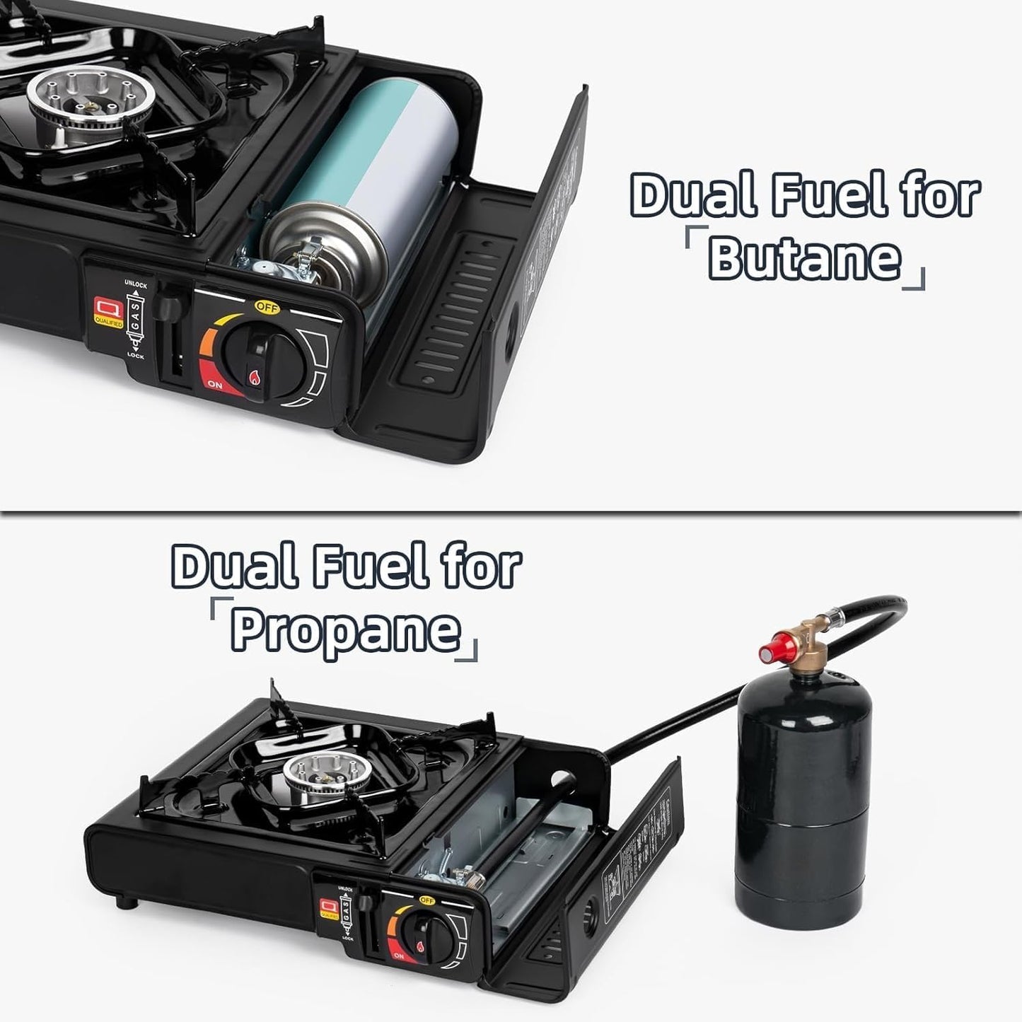 2-in-1 Portable Travel Gas Stove | Butane & LPG Camping Cooking Burner