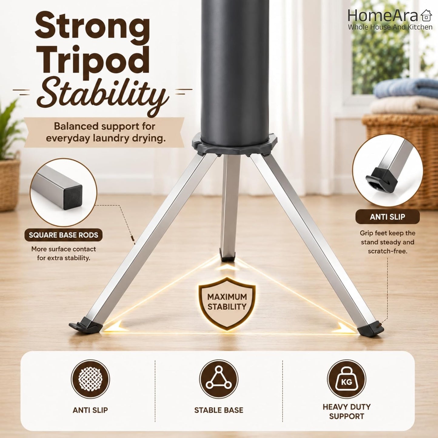 Foldable Tripod Clothes Drying Rack | 16-Rod Laundry Stand for Indoor & Outdoor Use