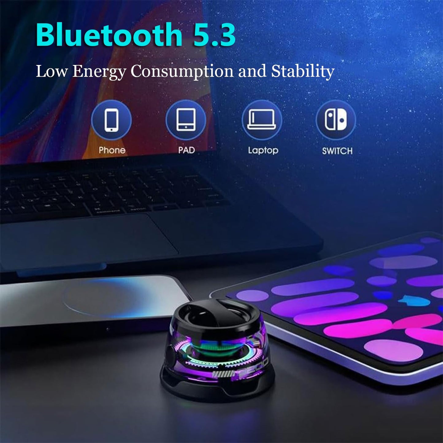 Magnetic Bluetooth Speaker | RGB Light, Phone Stand & 3D Surround Sound