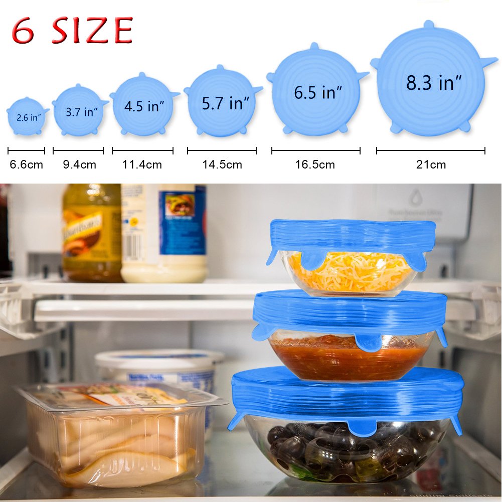 6-Piece Silicone Stretch Lids | Reusable Food Saver Covers for Bowls & Containers (Blue)