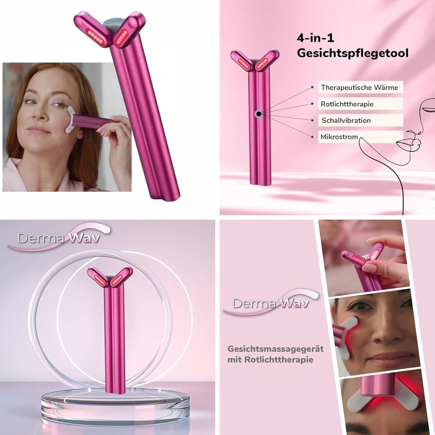 4-in-1 Professional Facial Beauty Device – Red LED, Microcurrent & Heat Therapy Skin Care Tool
