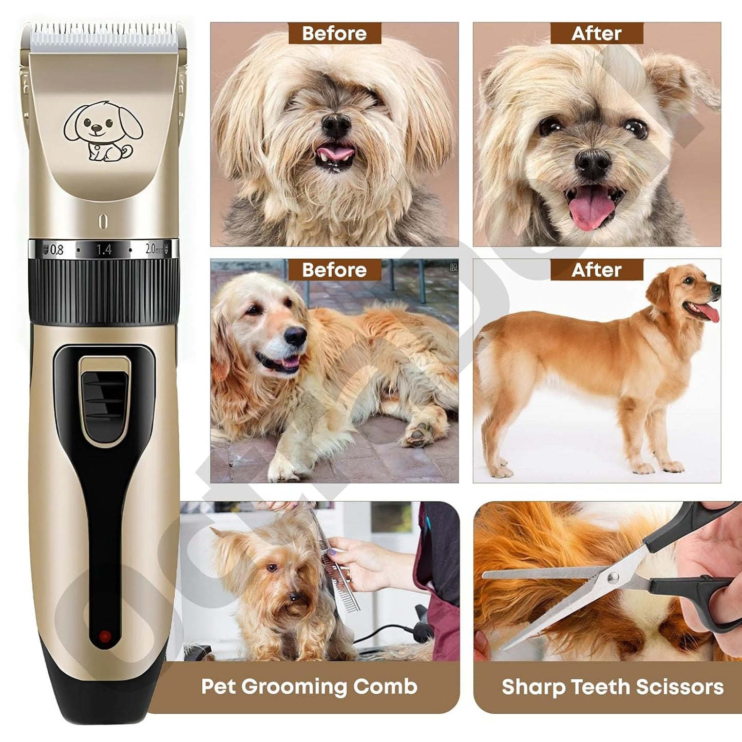 Cordless Pet Grooming Kit – Low Noise Rechargeable Dog & Cat Hair Trimmer with Titanium Blade