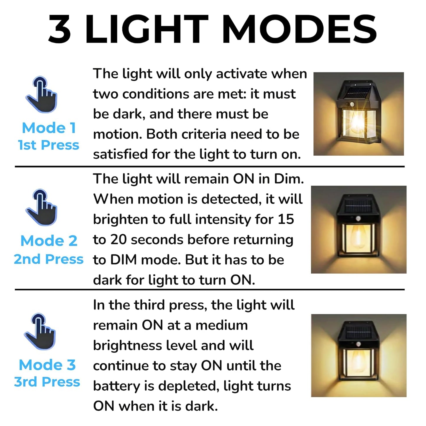 Solar Wall Light with Motion Sensor – 3 Lighting Modes Outdoor Security Lamp