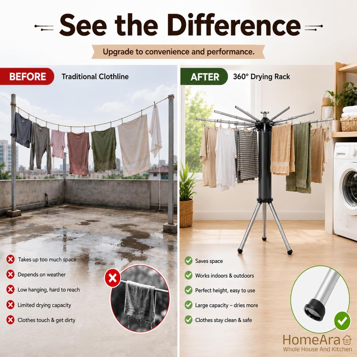 Foldable Tripod Clothes Drying Rack | 16-Rod Laundry Stand for Indoor & Outdoor Use
