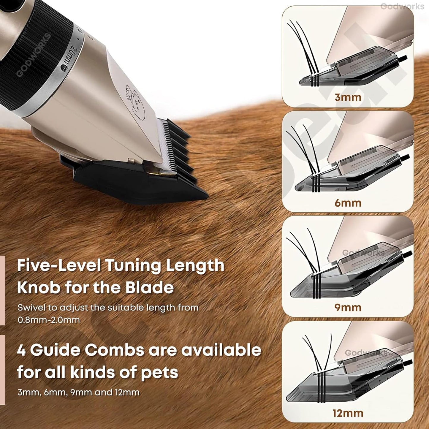 Cordless Pet Grooming Kit – Low Noise Rechargeable Dog & Cat Hair Trimmer with Titanium Blade
